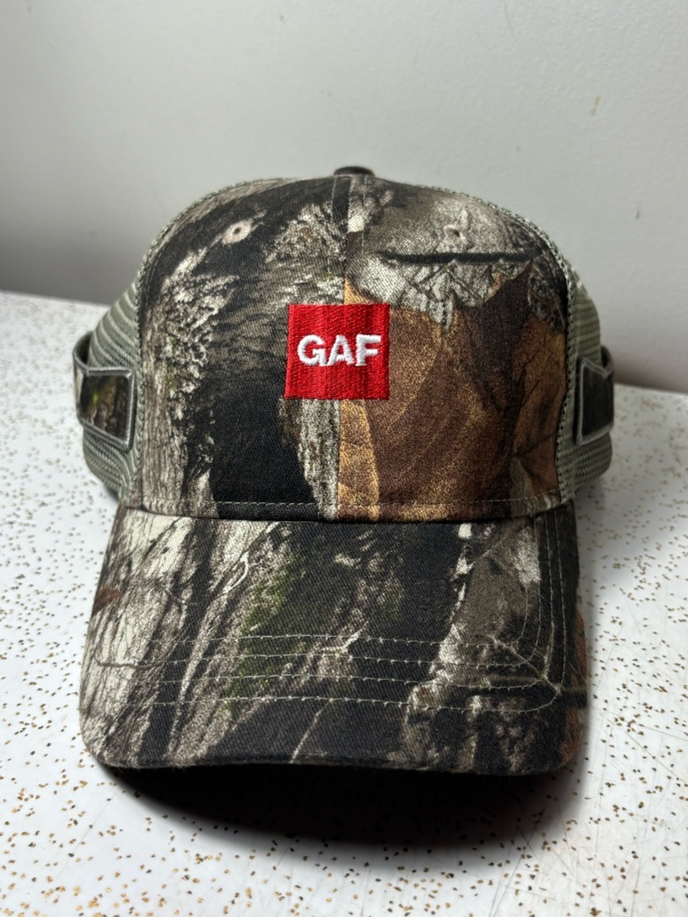 Camo pattern GAF trucker hat Velcro closure